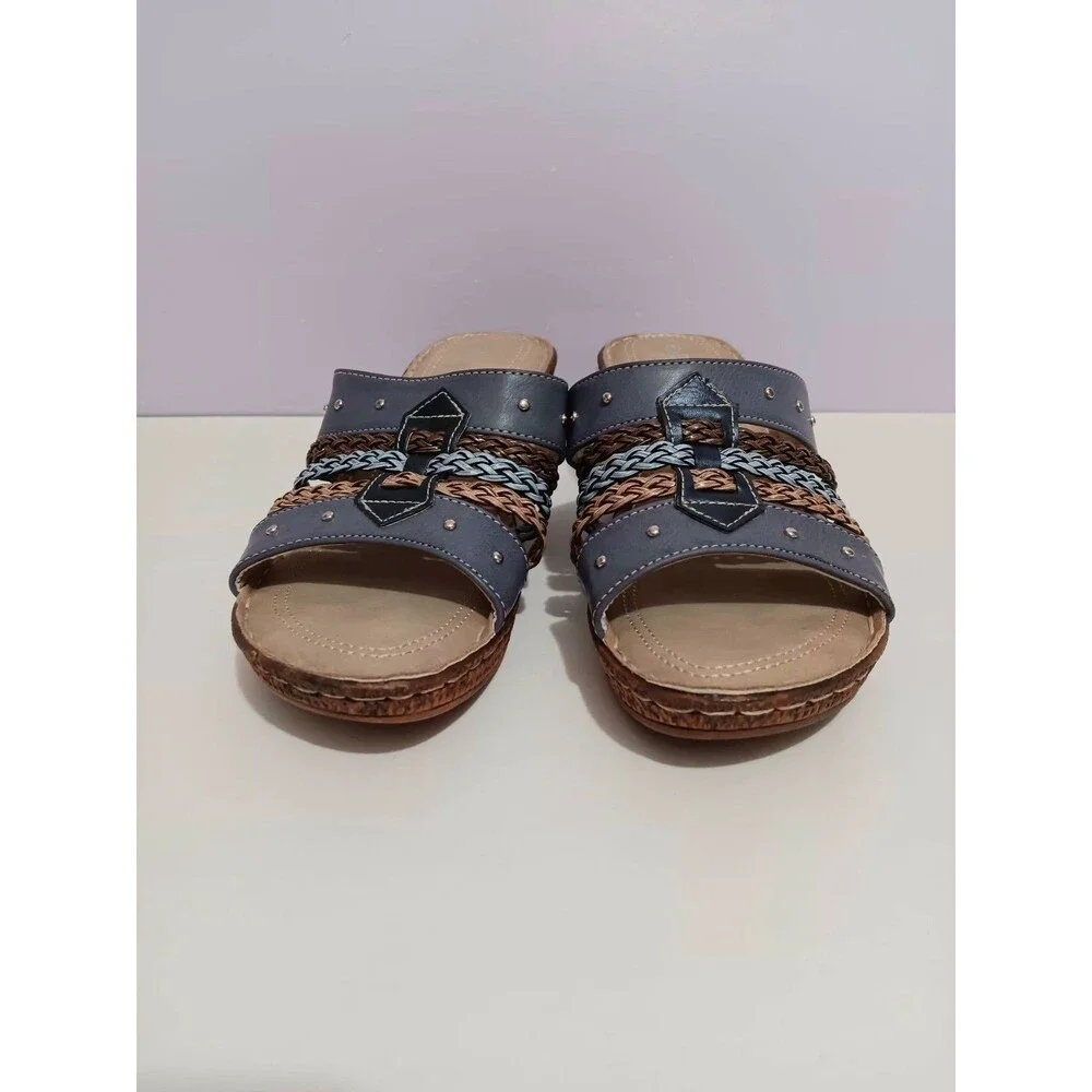 Patriza Pitaya Blue Braided Wedge Sandals Sz 6.5 (37)